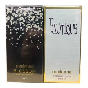 MADONNA EDT FOR HER EXOTIQUE 50ML + BLOSSOM 50ML GIFT SET FREE P&P - Picture 1 of 2