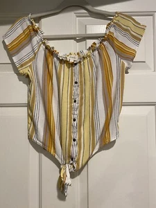 Beceel Tie Front Striped Top Women’s Medium Multi Color Yellow B87 - Picture 1 of 6