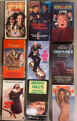 VHS BUNDLE 9 MOVIE TITLES , BLAZING SADDLES , HOME ALONE , RUSH HOUR , NAKED GUN - Image 1 of 2