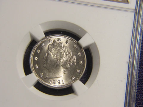 1891 Liberty nickel with UNC details with a light scratch on the obverse Cover