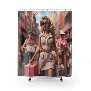 Barbie Print Art Shower Curtain | Stylish and Iconic Bathroom Decor 71" × 74" - Picture 1 of 3