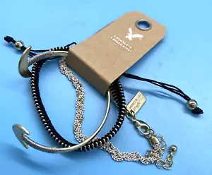 American Eagle 3 Bracelet Set Silver-Tone Chain-Link Black & Silver Silver New - Picture 1 of 13