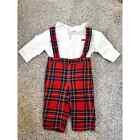Janie And Jack Christmas Plaid Red Overalls And Shirt 3-6 Months