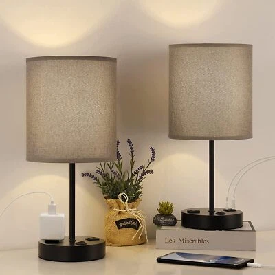 Juego de 2 Lámparas de Mesita de Noche USB Pequeñas para Dormitorio Mesita de Noche Salón, Gris Foto 1 de 4