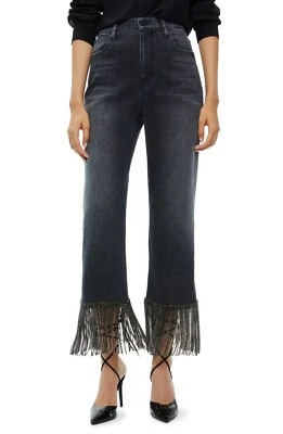 Alice + Olivia Womens Amazing Crystal Embellished Fringe Boyfriend Jeans Size 25 - Image 1 of 4