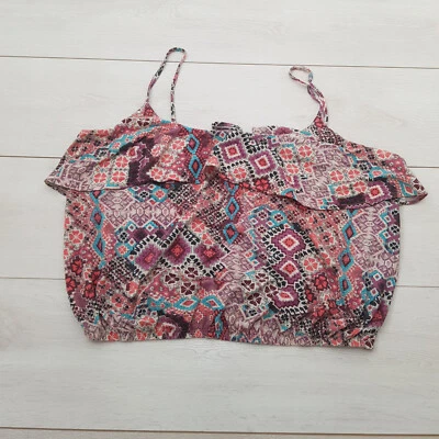 NEW LOOK Casual Summer Cropped Cami Top Size 18 Multi Geometric Strappy Holiday - Image 1 of 4