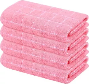 100% Cotton Terry Cloth Kitchen Towels, Super Soft and Pink 16" x 26" - 4 Pack - Picture 1 of 9