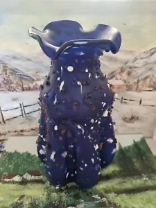 Stunning VTG Italian handblown cobalt blue art glass vase with embellishments - Picture 1 of 14