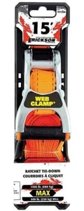 1" X 15' 1,500 Lb. Polyester Web Clamp Ratcheting Tie Down Strap, Erickson 31350 - Picture 1 of 3