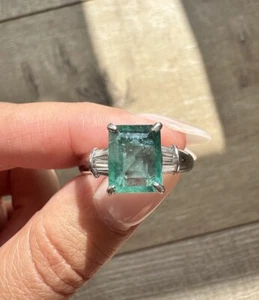 Platinum Emerald & Diamond Ring 4.2tcw - Picture 1 of 10