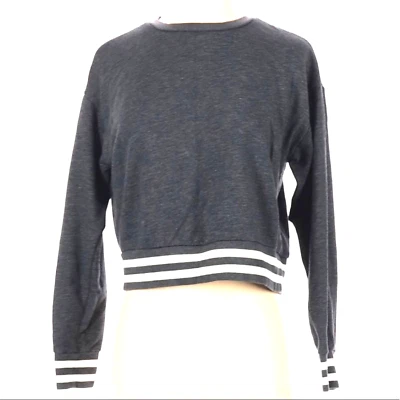 Mossimo top soft gray cropped sweatshirt with white ribbed cuffs casual preppy — 第 1/4 张图片