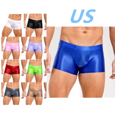 Mens Glossy Boxer Briefs Shorts Solid Oil Silk Panties Swim Trunks Underpants - Image 1 of 4