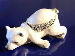 Snoozy Polar Bear Pewter Bejeweled Hinged Miniature Trinket Box Kingspoint - Imagen 1 de 5