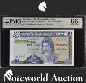 Gibraltar British Administration 10 Pounds 1986 P 22b UNC PMG 66 EPQ - Picture 1 of 4