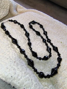 Vintage Black Faceted Glass Bead Necklace 32” Czech Jet Style 101g Hook Clasp - Picture 1 of 12