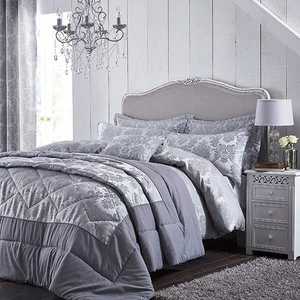 Set piumone matrimoniale jacquard damascato Catherine Lansfield jacquard argento - Foto 1 di 4