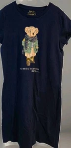 Polo Ralph Lauren Girls Polo Bear Graphic T-Shirt Dress Size L (12–14) Navy Blue - Picture 1 of 6