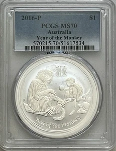 2016-P Australien $1 Year of the Monkey PCGS MS 70 - Bild 1 von 4