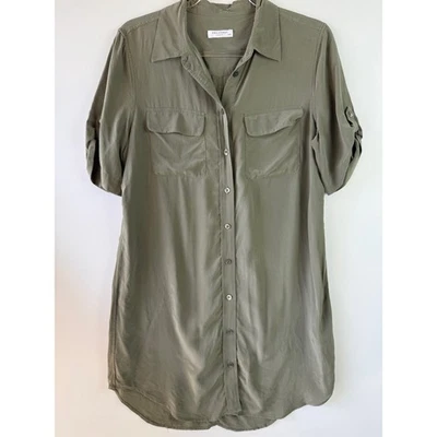Vestido Camisa Equipment Mujer Verde Oliva 100% Seda Manga Corta Bolsillos Talla M Foto 1 de 4