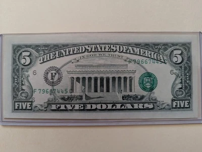  1988 A $5 Five Dollar Bill FRN Note Overprint On Back Error  - Image 1 of 4