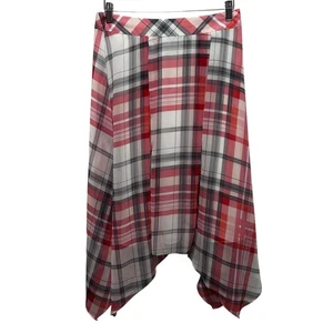 Tommy Hilfiger Mujer Pañuelo a Cuadros Dobladillo Midi Falda 8 Rojo Náutico Preppy - Imagen 1 de 10