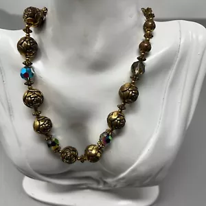Collar AB flor rosa vintage cuentas tono dorado - Imagen 1 de 6