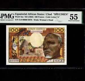 Equatorial African States 100 Francs 1963 P-3as * PMG AU 55 * Specimen * - Picture 1 of 2