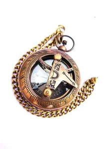 Brass Sundial Pocket Compass with Chain Push Button Compass for Traveling gift - Picture 1 of 5