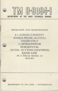 Historical book Bandsaw, Metal Cutting Machine, 8x16 In Cap, Model H, Opn/Maint - Foto 1 di 1