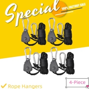 2 Pairs of Grow Light Rope Hanger Ratchet Reflector Hangers 150lb 1/8" (4-piece) - Picture 1 of 11
