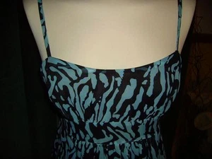 Laura Lees at Topshop Animal Print Blue Dress Empire Line BNWT Embroidery Large - Picture 1 of 4