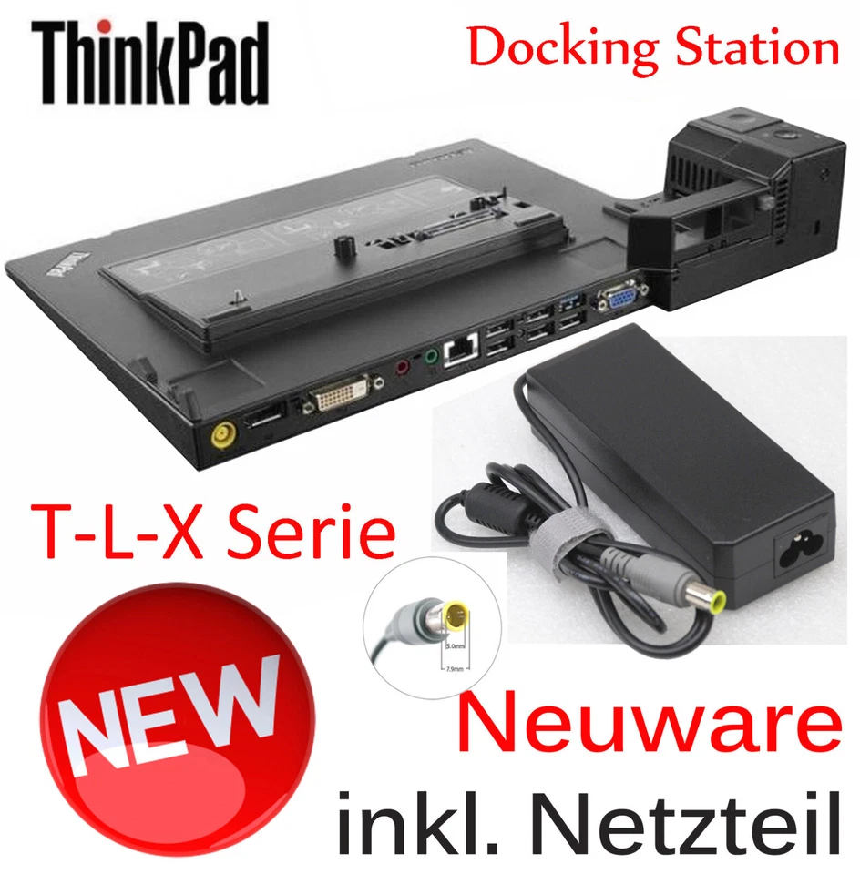 LENOVO DOCKING STATION PORT REPLICATOR THINKPAD T430 T430S + NETZTEIL DOC3+NEU - Bild 1 von 1