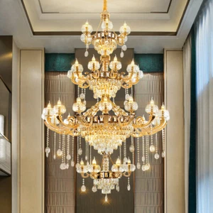 Villa living room large chandelier duplex lobby LED jade crystal stair light NEW - Picture 1 of 17