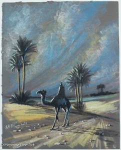 Beautiful Vintage Pastel of Orientalist Desert Landscape Illegibly Signed, Nice - Picture 1 of 7
