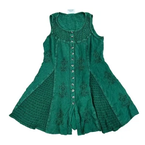 Holy Clothing Embroidered Mini Dress Button Front Green XL/1X Boho Fairycore - Picture 1 of 15