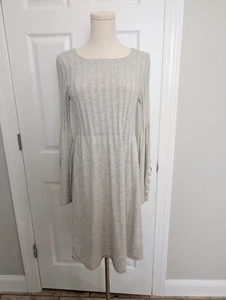 Oonagh by Nanette Lepore Dress Grey Button Bell Sleeve Ribbed Silk Wool Sz L - Picture 1 of 11