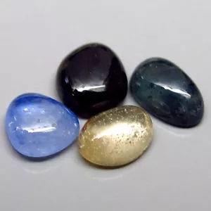 ADORABLE SET! 3.27ct.Top 100%Natural Multi Fancy Sapphire Africa Cabochon 5x4mm. - Picture 1 of 4