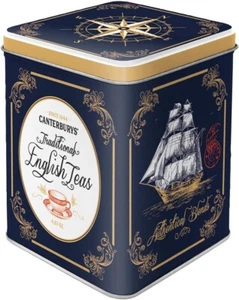 Vintage Style Retro Tea Caddy Square Hinge Lidded Storage Tin - TRADITIONAL TEAS - Picture 1 of 4