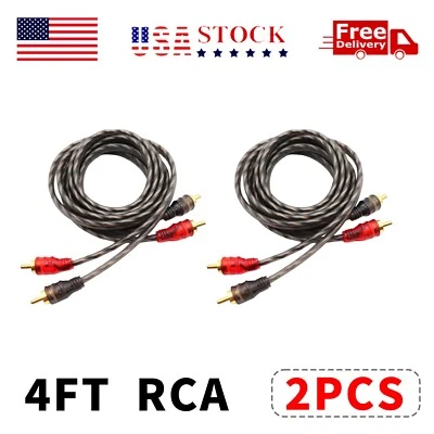 2 PCS RCA Cables 2 Channel Twisted 4Ft Car Audio Shielded Interconnect Amp Wire - Image 1 of 4