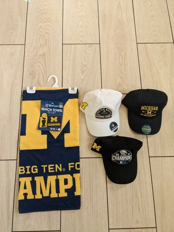 2022 Michigan Football Big Ten Champions Towel and Official Locker Room Hat Lot Cover
