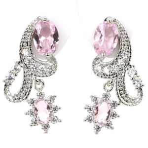 Beautiful Luxury Earrings With Pink Kunzite And Zirconia With 5 CTR - Picture 1 of 2