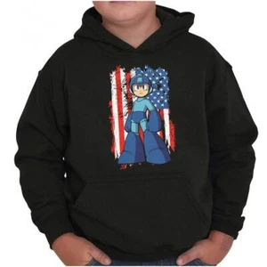 Mega Man Video Game Distressed American Flag Youth Hooded Sweatshirt Boy or Girl - Picture 1 of 7