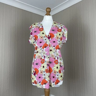 M&S Collection Floral Orange V Neck Sleeveless Tunic Blouse Top Size 12 BNWT - Image 1 of 4