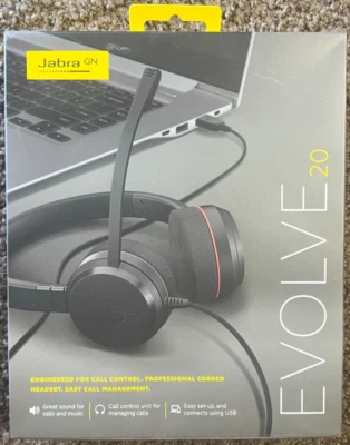 NEW Jabra Evolve 20 UC Stereo Corded Audio USB Headset GN HSC016 - FAST SHIPPING - Image 1 of 3