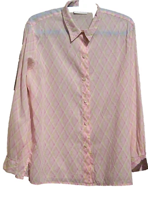 Liz Claiborne, blusa, algodón fino, cheque de diamante rosa, pequeña, ¿de colección? Foto 1 de 4