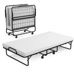 Heavy Duty Foldable Bed Metal Guest Bed Daybed W/ 4 inch Mattress Memory Foam - Picture 1 of 9