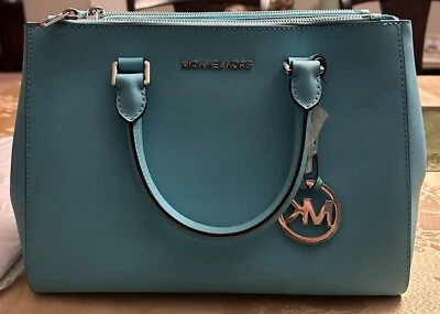 NUEVO BOLSO CARTERA MICHAEL KORS SUTTON MEDIANO CUERO SAFFIANO *AQUAMARINA* Foto 1 de 4