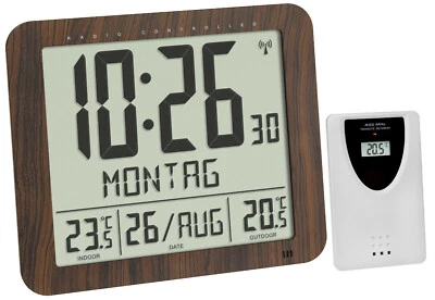 Funkwanduhr TFA 60.4518.08 digital lautlos Wohnzimmer Funkuhr Wanduhr Holzoptik - Bild 1 von 4