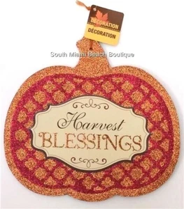 HARVEST BLESSINGS Thanksgiving Pumpkin Fall Door Wall Sign Decor Halloween - Picture 1 of 5