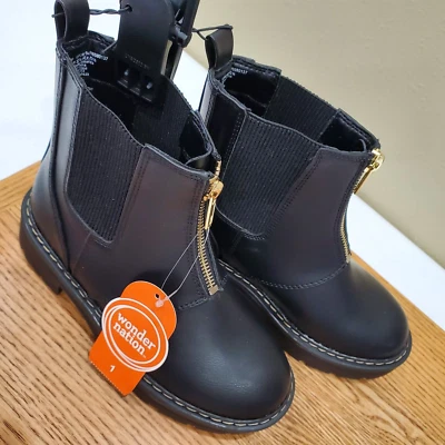 Botas Chelsea Wonder Nation Niñas Pequeñas Talla 1 Negras Cremallera Frontal Cómodas Elastizadas Foto 1 de 4